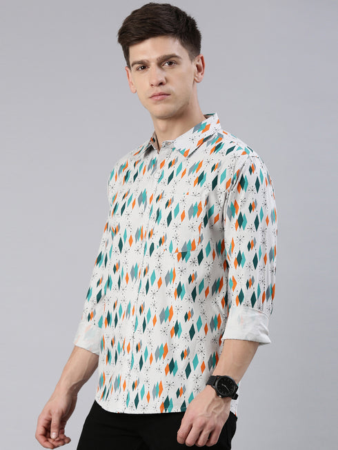 Grey Printed Full Sleeves Shirt
